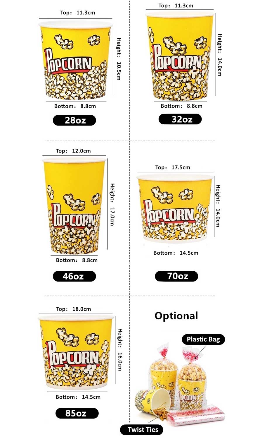 Custom Paper Popcorn Cup Various Size